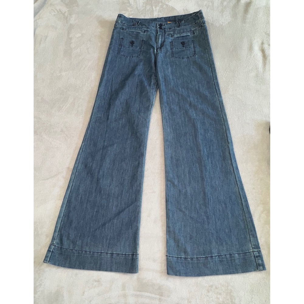 Pilcro and the Letterpress Anthropologie Wide Leg Denim Trousers Blue Size 30